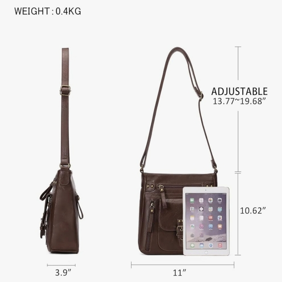 Coffee Brown Vegan High Capacity Crossbody Bag Purse Water Resistant Lightweight - Picture 2 of 11